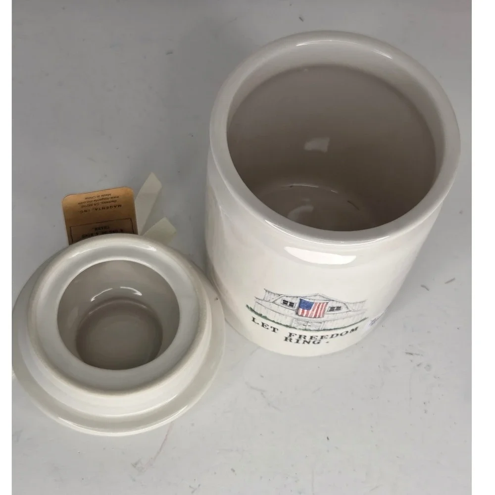 Rae Dunn Let Freedom Ring Barn American Flag Ceramic Canister Jar 250th Anniv
